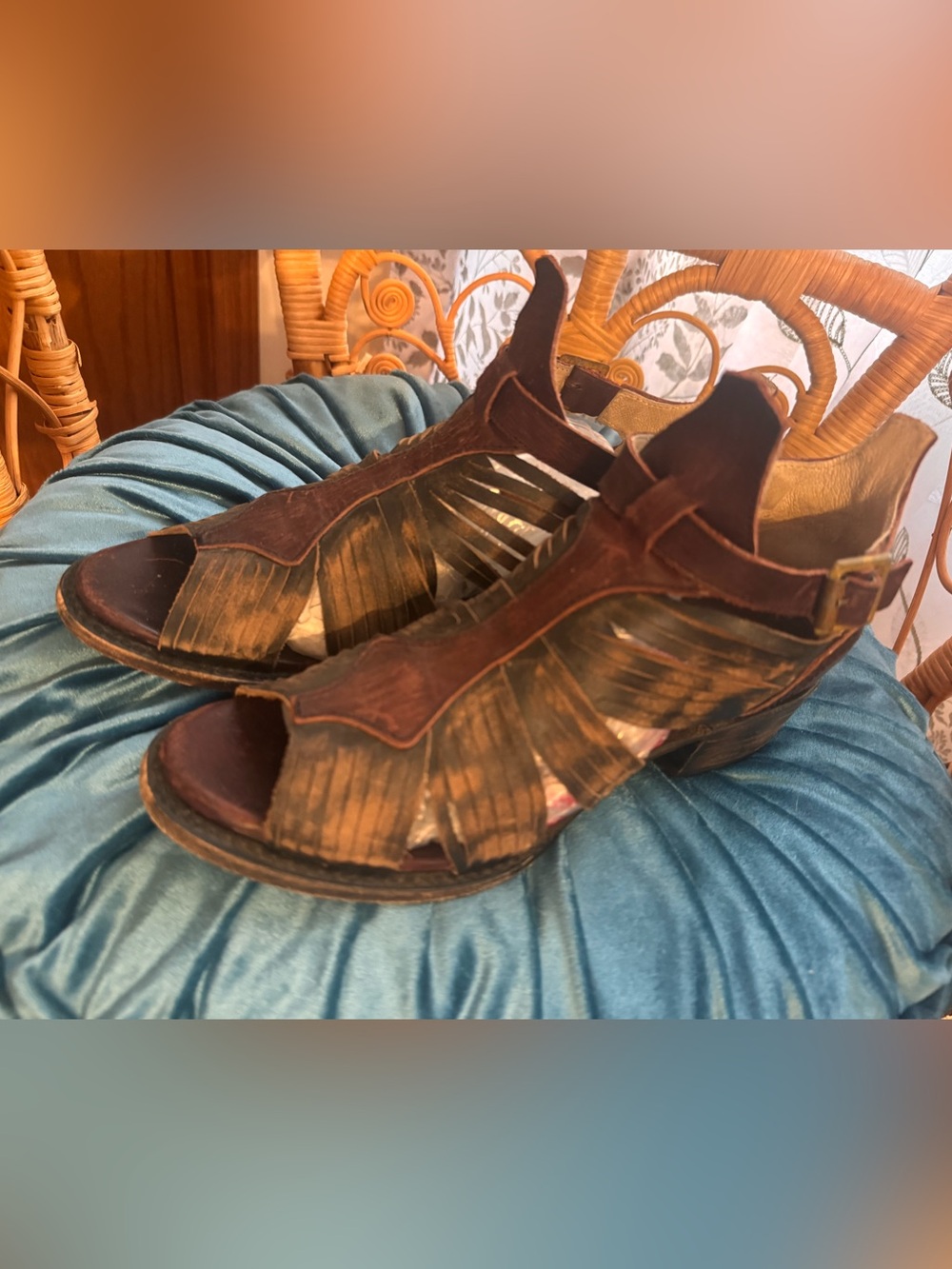 Freebird by Steven Arrow Brown and Wine Leather Peep-Toe Sandals